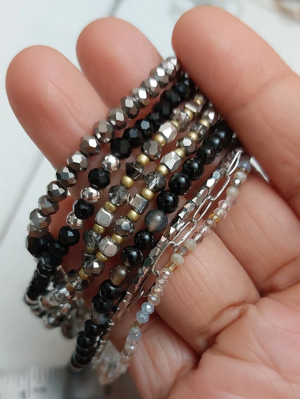 Demdaco Your Journey Black Silver 8 Strands Adjustable Beaded Love Bracelet